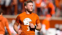 Texas quarterback Quinn Ewers (3) on the field before the start of the first round College Football Playoff game between the Texas Longhorns and the Clemson Tigers on December 21, 2024 in Austin, Texas.