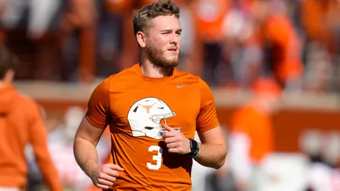Texas quarterback Quinn Ewers (3) on the field before the start of the first round College Football Playoff game between the Texas Longhorns and the Clemson Tigers on December 21, 2024 in Austin, Texas.