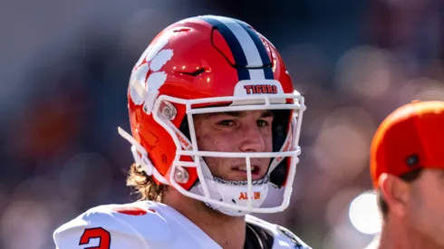 Cade Klubnik 2 of the Clemson Tigers during warmups before the game vs the Texas Longhorns the first round of the playoffs at DKR-Memorial Stadium.