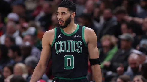 Jayson Tatum 0 of the Boston Celtics during the first half against the Chicago Bulls.