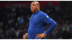 Philadelphia 76ers head coach Doc Rivers looks on during a NBA, Basketball Herren, USA game between the Philadelphia 76ers and the Los Angeles Clippers on January 17, 2023 at Crypto.com Arena in Los Angeles, CA.