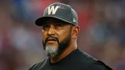 Manager Dave Martinez #4 of the Washington Nationals looks on during the eighth inning against the Chicago Cubs at Nationals Park on August 31, 2024 in Washington, DC.