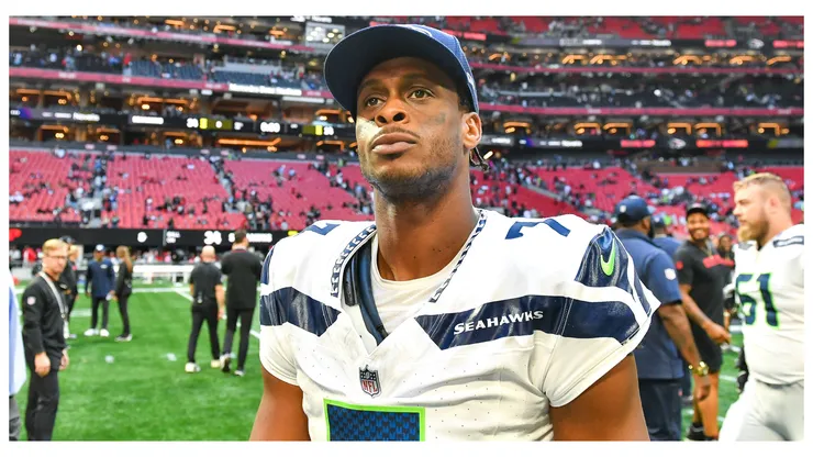 Seattle quarterback Geno Smith (7) reacts following then conclusion of the NFL, American Football Herren, USA game between the Seattle Seahawks and the Atlanta Falcons on October 20th, 2024 at Mercedes-Benz Stadium in Atlanta, GA.