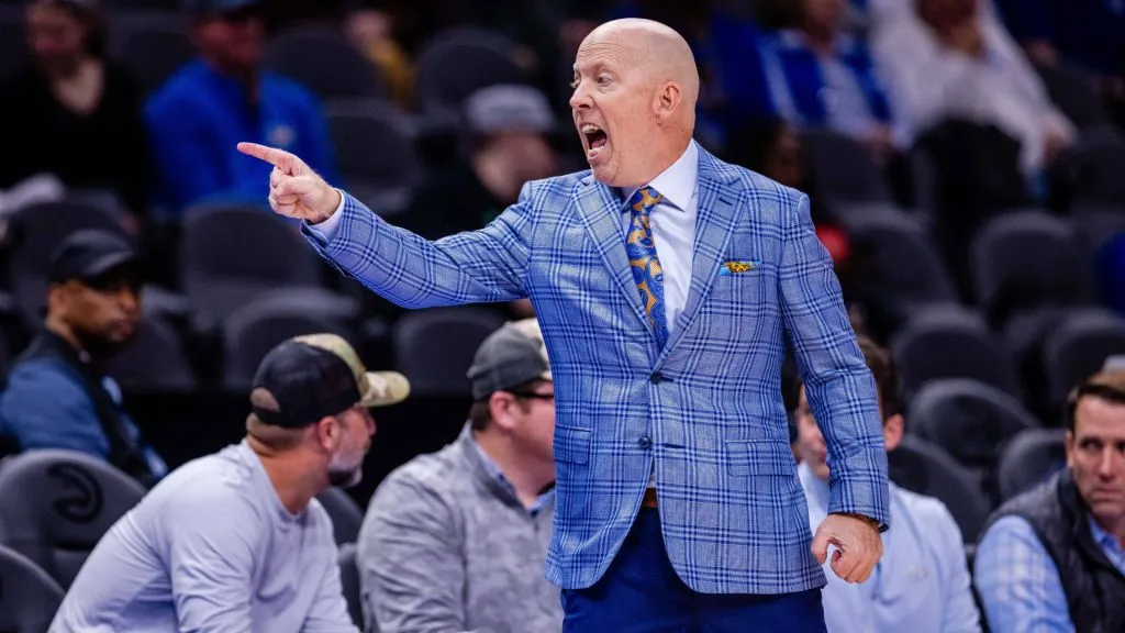 UCLA Bruins head coach Mick Cronin yells at his bench during the first half against the Ohio State Buckeyes in the CBS Sports Classic matchup at State Farm Arena in Atlanta, GA.
