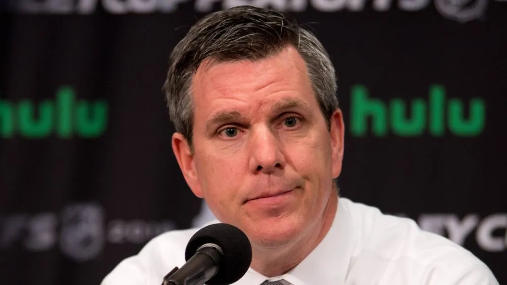 Pittsburgh Penguins Head Coach Mike Sullivan answers questions during an interview after the First Round Stanley Cup Playoff game between the Pittsburgh Penguins and Philadelphia Flyers on April 18, 2018 at Wells Fargo Center in Philadelphia, PA.