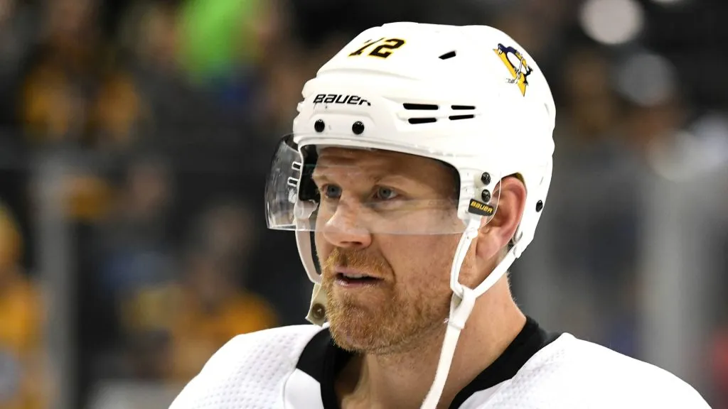 Ex-Pittsburgh Penguins right wing Patric Hornqvist (72) looks on as he warms up during the game between The New York Rangers and The Pittsburgh Penguins at Madison Square Garden in Manhattan, New York.