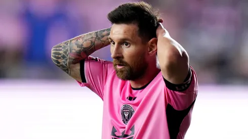 Lionel Messi #10 of Inter Miami reacts during the first half against the Atlanta United.