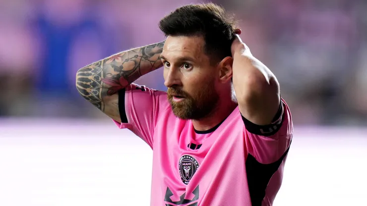 Lionel Messi #10 of Inter Miami reacts during the first half against the Atlanta United.