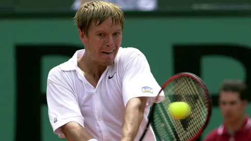 Yevgeny Kafelnikov in his Quarter final match against Gustavo Kuerten of Brazil during the Roland Garros.