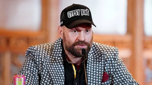 Tyson Fury during a press conference at the Guildhall, London.