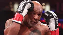 Mike Tyson in action against Jake Paul during LIVE On Netflix: Jake Paul vs. Mike Tyson at AT&T Stadium on November 15, 2024 in Arlington, Texas.