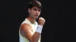 Carlos Alcaraz celebrates a point in their round three singles match against Juncheng Shang of China during the 2024 Australian Open on January 20, 2024.