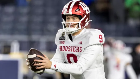 Indiana quarterback Kurtis Rourke (9) during pregame of NCAA, College League, USA football game action between the Indiana Hoosiers and the Notre Dame Fighting Irish at Notre Dame Stadium in South Bend, Indiana.