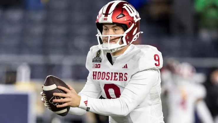 Indiana quarterback Kurtis Rourke (9) during pregame of NCAA, College League, USA football game action between the Indiana Hoosiers and the Notre Dame Fighting Irish at Notre Dame Stadium in South Bend, Indiana.