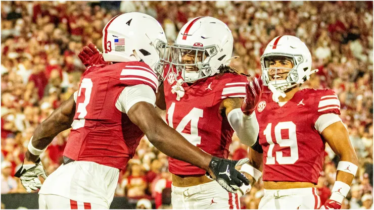 Oklahoma Sooners defensive back Jaydan Hardy celebrates with his teammates