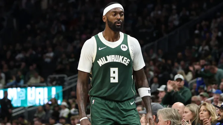 Bobby Portis #9 of the Milwaukee Bucks walks to the bench during the second half of a game against the Washington Wizards at Fiserv Forum.