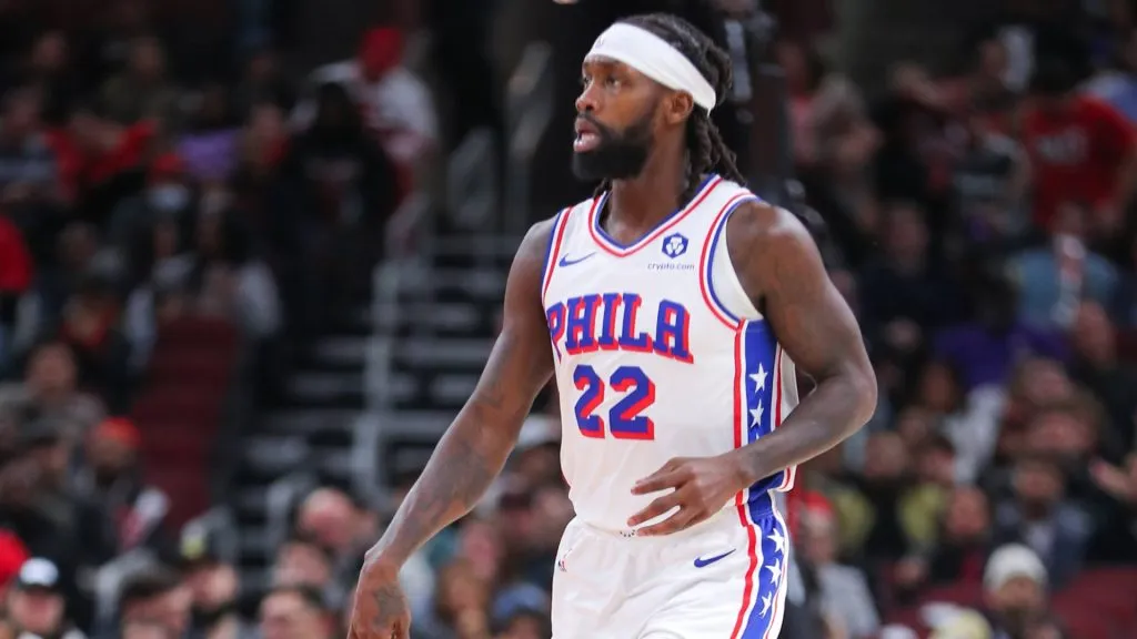 Patrick Beverley 22 of the Philadelphia 76ers brings the ball up court during the second half against the Chicago Bulls