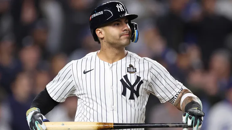 Gleyber Torres #25 of the New York Yankees reacts after hitting a three-run home run during the eighth inning of Game Four of the 2024 World Series against the Los Angeles Dodgers at Yankee Stadium on October 29, 2024 in the Bronx borough of New York City.