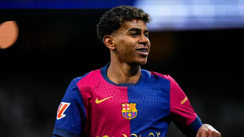 Lamine Yamal of FC Barcelona celebrates after scoring against Real Madrid