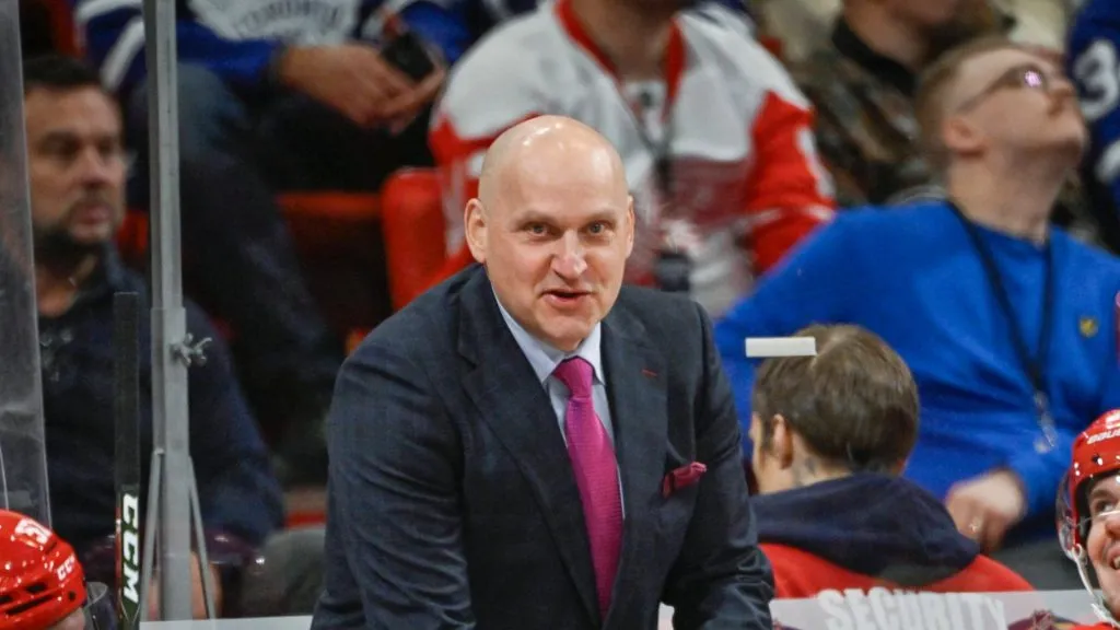Detroit coach Derek Lalonde during NHL Global Series Sweden ice hockey game between Toronto Maple Leafs and Detroit Red Wings at Avicii Arena.