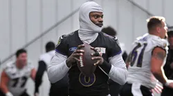 Owings Mills, Md, USA: Baltimore Ravens quarterback Lamar Jackson (8) during a practice session at the Under Armour Performance Center on Dec 23, 2024, in Owings Mills, Maryland.