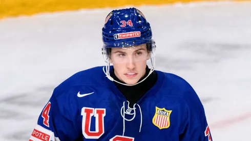 Gabe Perreault of USA during the 2024 IIHF Ice hockey World Championship between USA and Norway on December 26, 2023 in Gothenburg.