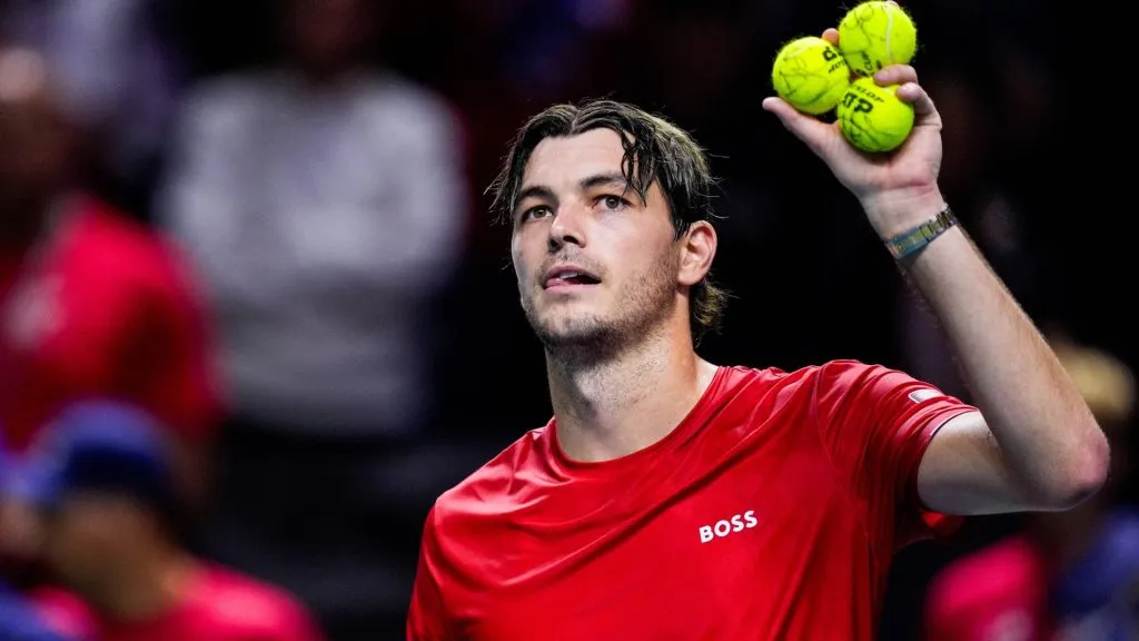 Taylor Fritz of United States of America celebrates after winning against Alex de Minaur of Australia during the Davis Cup 2024 tennis match in 2024. (Source: IMAGO / ZUMA Press Wire)