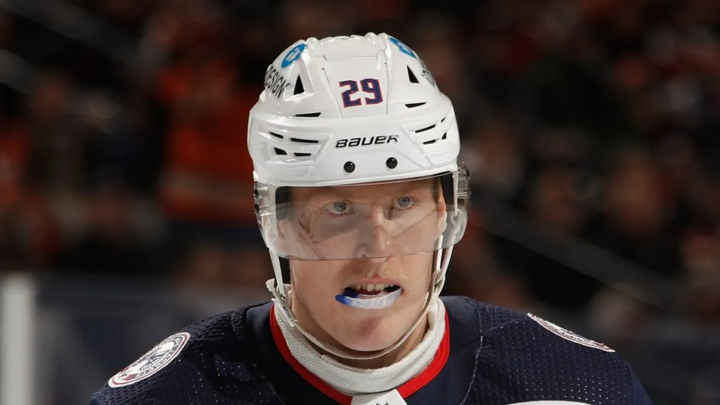 Patrik Laine #29 of the Columbus Blue Jackets skates against the Philadelphia Flyers at the Wells Fargo Center on December 20, 2022 in Philadelphia, Pennsylvania.