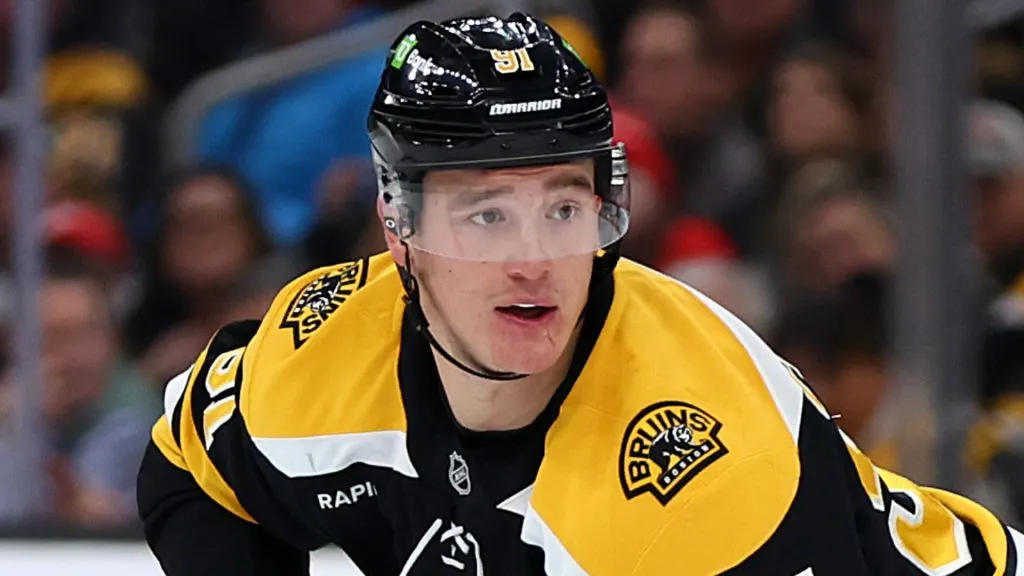 Nikita Zadorov #91 of the Boston Bruins skates against the Detroit Red Wings during the first period at TD Garden on December 03, 2024 in Boston, Massachusetts.