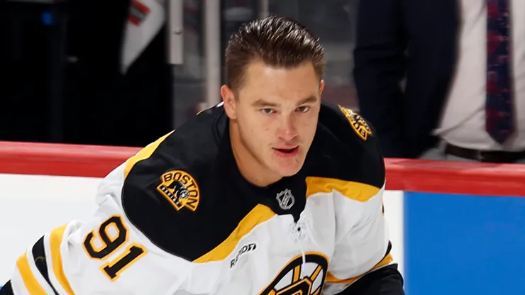 Nikita Zadorov #91 of the Boston Bruins skates prior to the game against the Florida Panthers at the Amerant Bank Arena on October 8, 2024 in Sunrise, Florida.