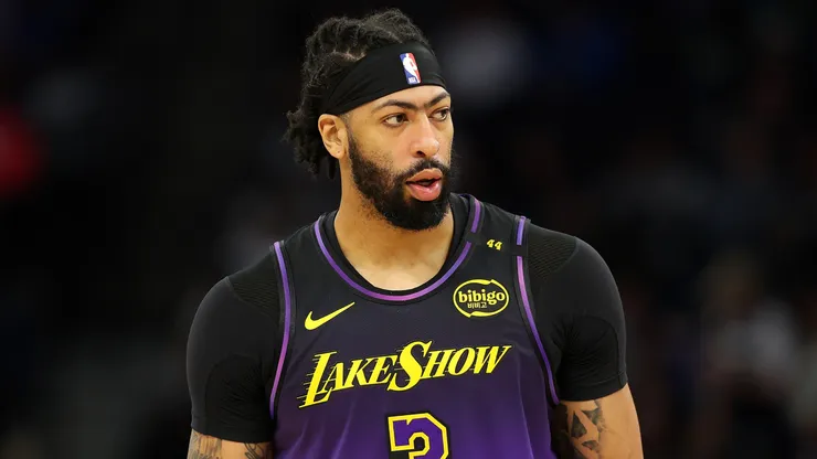 Anthony Davis #3 of the Los Angeles Lakers looks on against the Minnesota Timberwolves in the third quarter at Target Center.