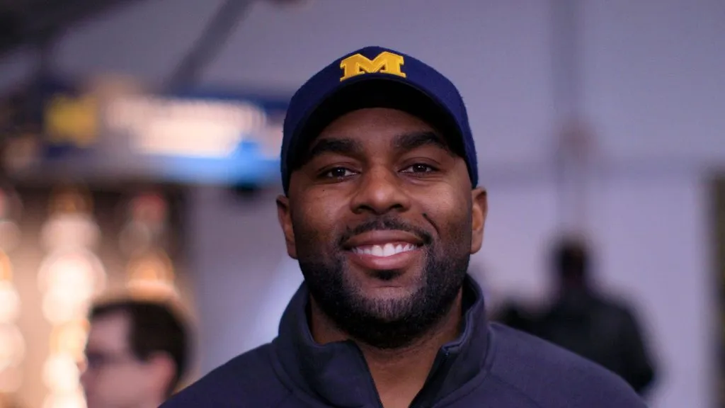 Sherrone Moore of the Michigan Wolverines during Media Day at the Rose Bowl Stadium, in Pasadena, California on Saturday December 30, 2023.