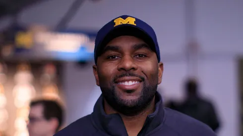 Sherrone Moore of the Michigan Wolverines during Media Day at the Rose Bowl Stadium, in Pasadena, California on Saturday December 30, 2023.