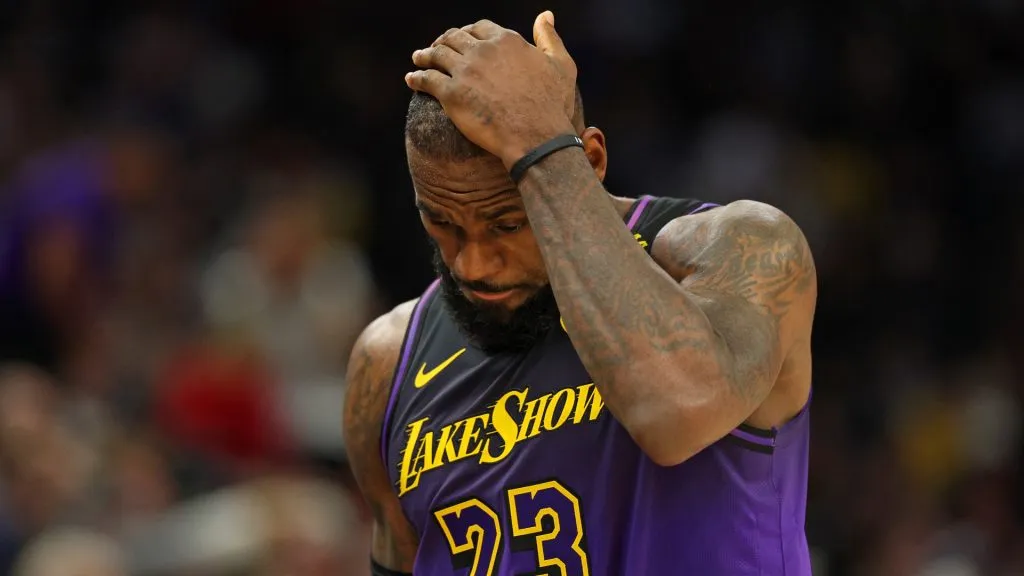 LeBron James #23 of the Los Angeles Lakers looks on against the Minnesota Timberwolves in the third quarter at Target Center. (David Berding/Getty Images)