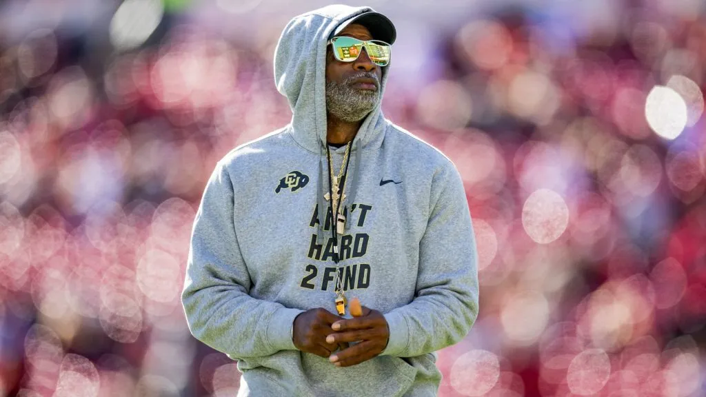 Head coach Deion Sanders of the Colorado Buffaloes walks across the field before the game against the Texas Tech Red Raiders at Jones AT&amp;T Stadium on November 09, 2024. (Source: John E. Moore III/Getty Images)