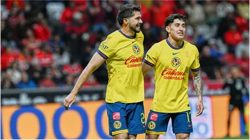 Henry Martin of Club America celebrates his goal with Alejandro Zendeja
