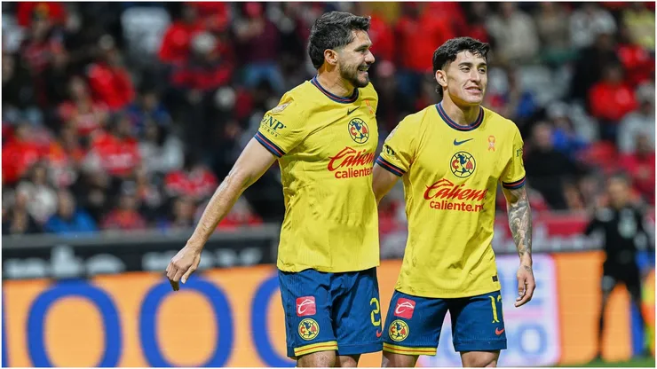Henry Martin of Club America celebrates his goal with Alejandro Zendeja