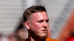 Quinn Ewers 3 of the Texas Longhorns warms up before the game vs the Kentucky Wildcats at DKR-Memorial Stadium.