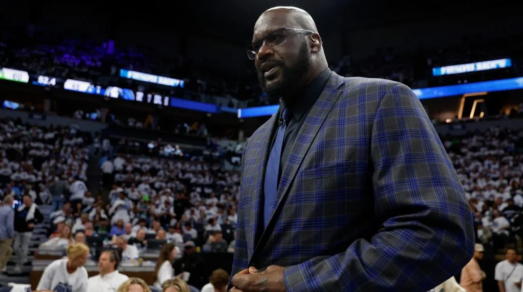 Shaquille O’Neal walks the court during the second quarter in Game Two of the Western Conference Finals between the Dallas Mavericks and the Minnesota Timberwolves at Target Center on May 24, 2024 in Minneapolis, Minnesota. (Photo by David Berding/Getty Images)