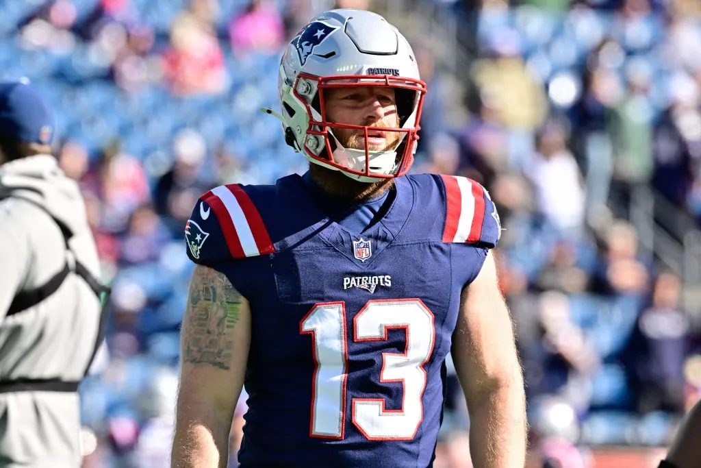 October 27, 2024: New England Patriots place kicker Joey Slye 13 warms up before a game against the New York Jets at Gillette Stadium, in Foxborough, Massachusetts. /CSM Foxborough USA – ZUMAc04_ 20241027_zma_c04_410 Copyright: xEricxCanhax