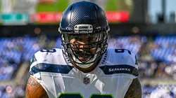 Seattle Seahawks defensive end Leonard Williams (99) warms up prior to the Seattle Seahawks game versus the Baltimore Ravens on November 5, 2023 at M&T Bank Stadium in Baltimore, MD.