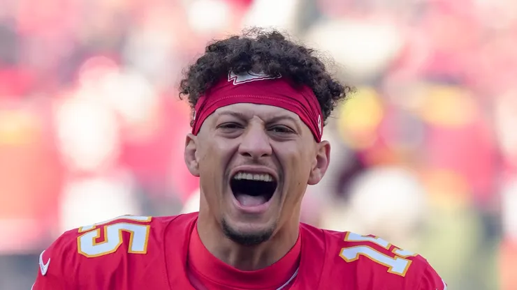Patrick Mahomes #15 of the Kansas City Chiefs yells prior to a game against the Houston Texans at GEHA Field at Arrowhead Stadium on December 21, 2024 in Kansas City, Missouri.