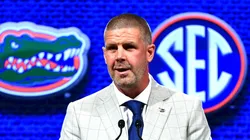 Florida Gators head football coach Billy Napier speaks with the media at the SEC Football Media Days in Nashville.
