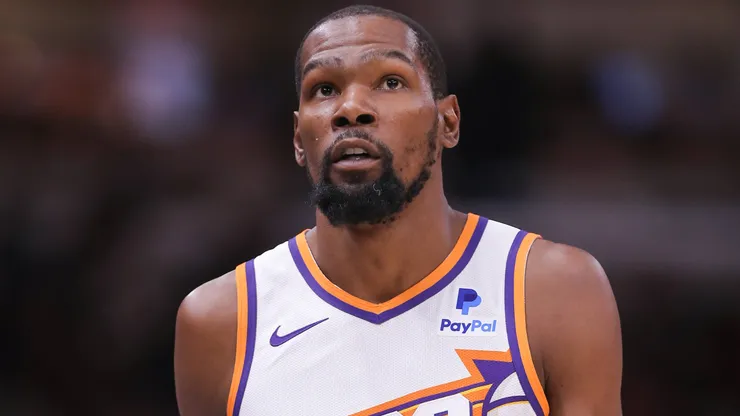 Kevin Durant of the Phoenix Suns looks on during a game against the Chicago Bulls at the United Center.