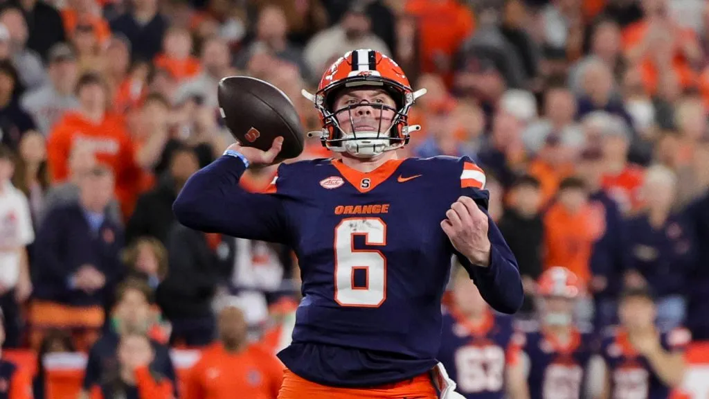 Syracuse quarterback KYLE MCCORD (6) throws a pass during the ACC conference football game between Syracuse and Miami played at the JMA Wireless Dome on the campus of Syracuse University. Syracuse.