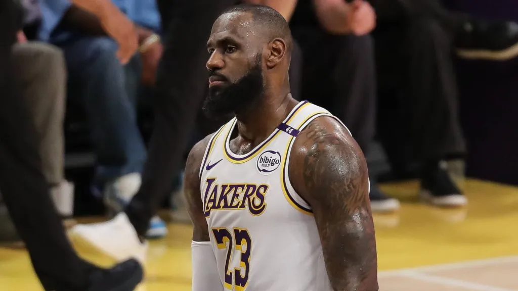 LeBron James looks up