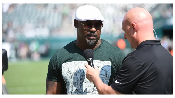 Philadelphia Eagles retired linebacker Brian Dawkins is interviewed during the game between the Detroit Lions and the Philadelphia Eagles on September 22, 2019 at Lincoln Financial Field in Philadelphia, PA.
