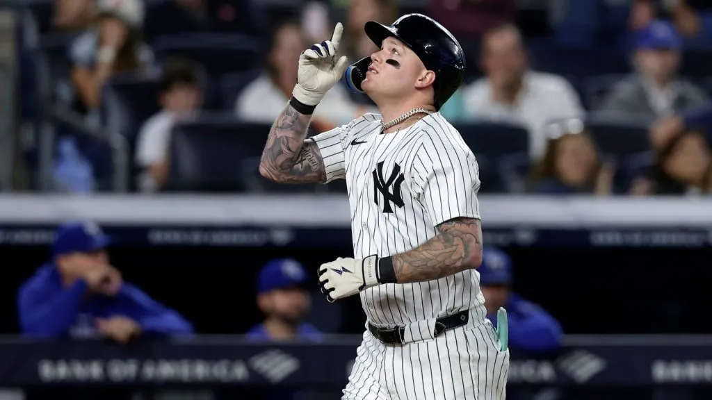 Alex Verdugo #24 of the New York Yankees gestures as he runs the bases after his fourth inning two run home run against the Kansas City Royals at Yankee Stadium on September 09, 2024 in New York City. (Photo by Jim McIsaac/Getty Images)