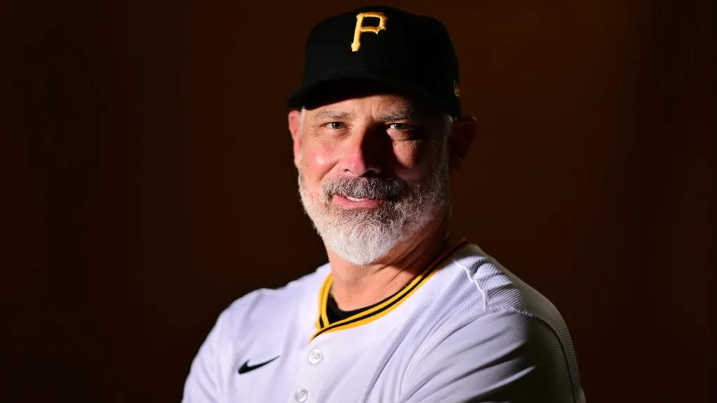 Manager Derek Shelton #17 of the Pittsburgh Pirates poses during the 2024 Pittsburgh Pirates Photo Day at Pirate City on February 20, 2024. (Source: Julio Aguilar/Getty Images)