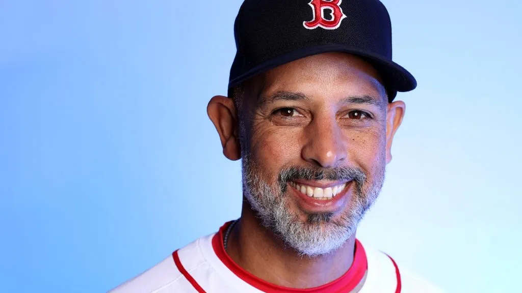 Manager Alex Cora of the Boston Red Sox poses for a portrait at JetBlue Park at Fenway South on February 20, 2024. (Source: Elsa/Getty Images)